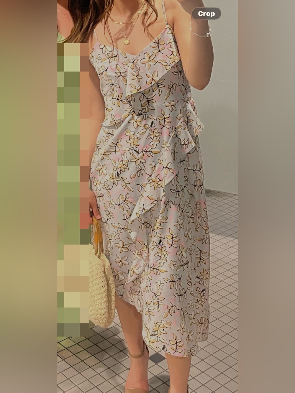 Banana Republic White Floral Midi Slip Dress with Pink and Yellow Accents